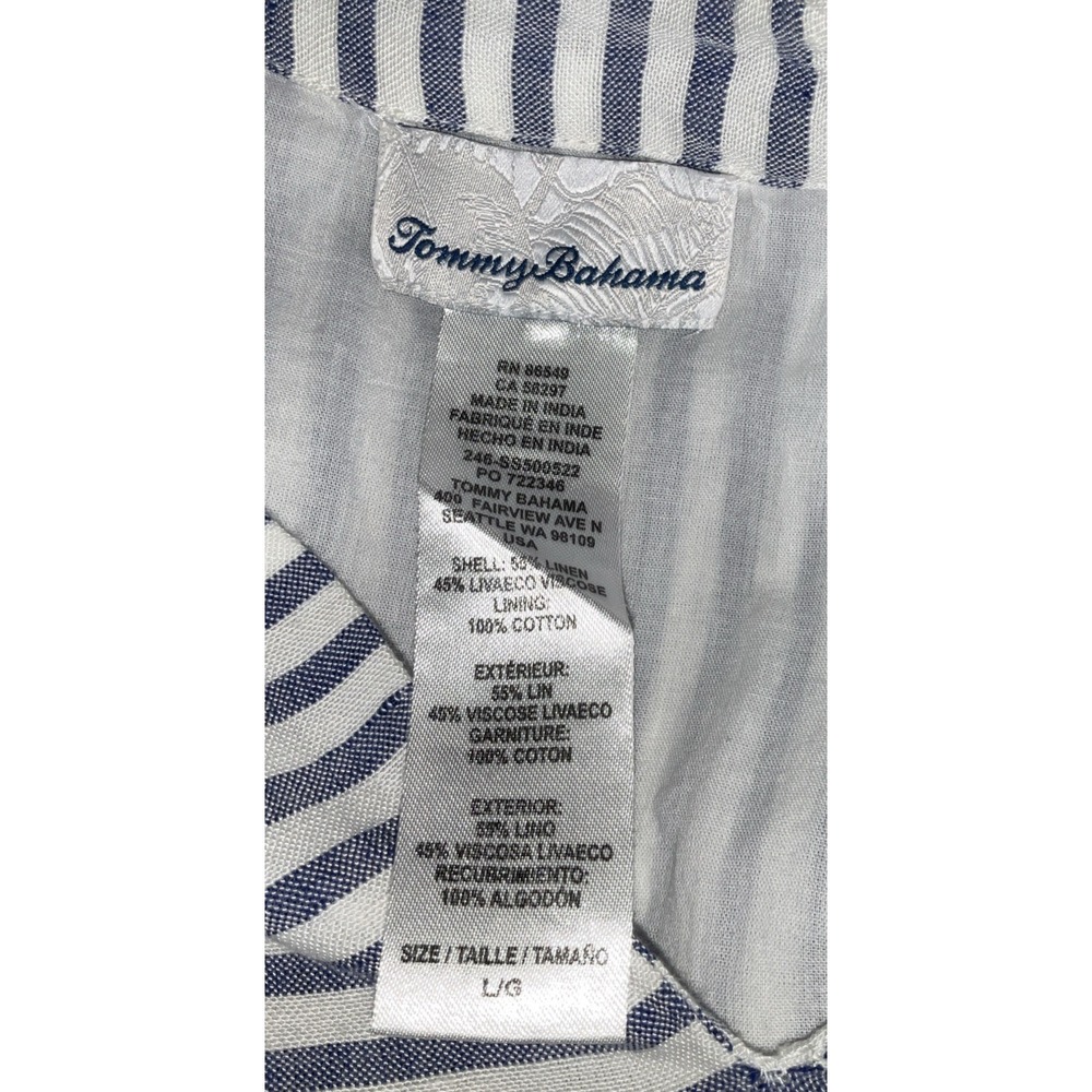 Tommy Bahama Size L St. Lucia Linen Blend Striped Collared Tunic Dress Ruffled - Picture 3 of 15